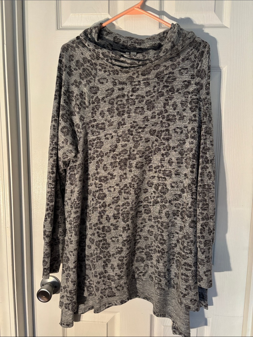 Avenue Gray & Charcoal Leopard Cowl-Neck Sweater